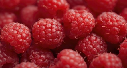 Close-up image of plump bright red raspberries