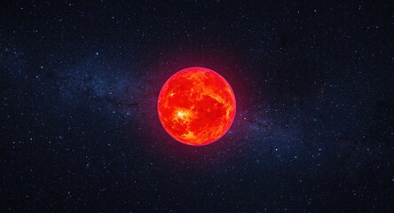 Blazing red sphere against a cosmic starry sky illustrating a remarkable space exploration