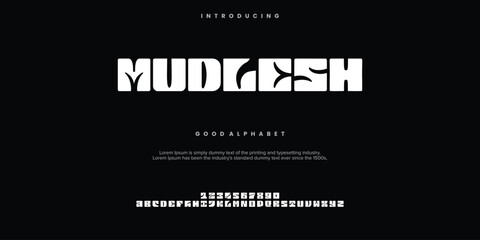 Mudlesh Abstract Fashion font alphabet. Minimal modern urban fonts for logo, brand etc. Typography typeface uppercase lowercase and number. vector illustration