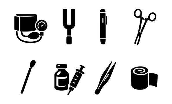 Medical black and white icon set