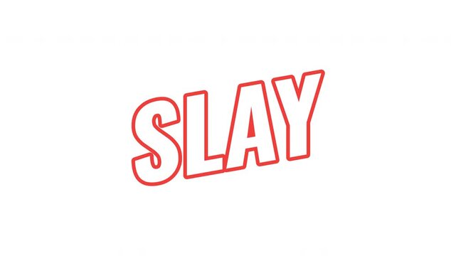 Slay energetic tilted outline text animation. Confidence glamor. Self-expression. Diva beauty flex. Power style. Glam mode. Bold orange slanted CTA typography in dynamic motion. Expressive overlay