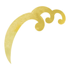 金色の和風の波のイラスト　水彩　ベクター　単体　レトロ　シンプル　テクスチャー　高級感　透明　白背景　浮世絵　海