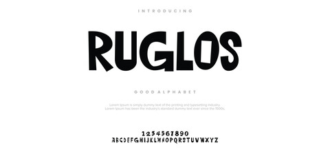 Ruglos Abstract Fashion font alphabet. Minimal modern urban fonts for logo, brand etc. Typography typeface uppercase lowercase and number. vector illustration