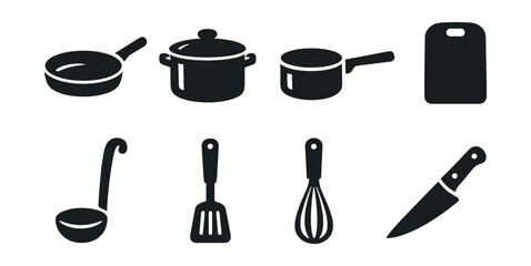 Kitchen utensils silhouette icons set