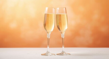 Naklejka premium Delightful moment capturing champagne flutes in a joyful toast on banner background
