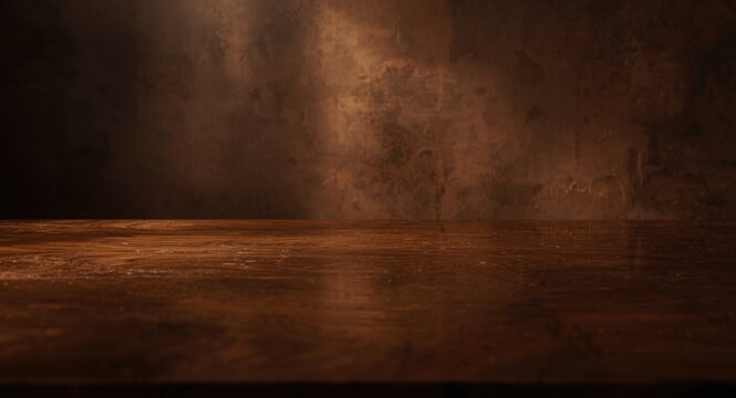 Brown table with a glossy surface and a brown wall providing subtle background