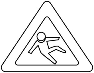 Slippery Floor Warning Sign in white color bold line 