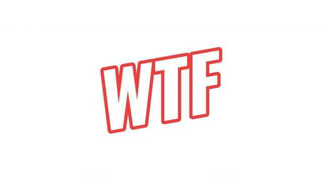 WTF energetic tilted outline text animation. Jaw-dropping reaction. Confusion disbelief. Weird content. Internet shock. Bold orange slanted CTA typography in dynamic motion. Expressive overlay