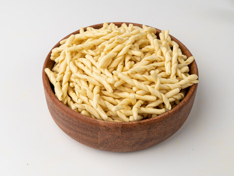 Raw Trofie Pasta, Dry Italian Macaroni, Traditional Genoa Food, Raw Noodle, Modern Ligurian Cuisine