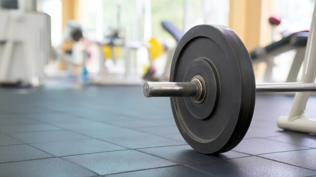 A single weight plate on rubber flooring, emphasizing simplicity in a fitness setting. event key visuals, club posters, designed for fitness apps and gym onboarding.