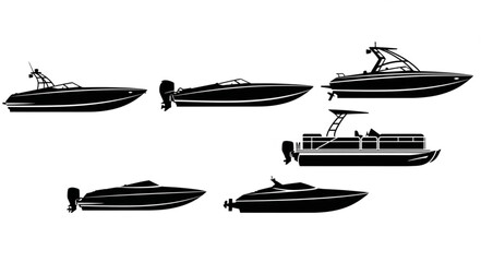 Collection of Various Boat Silhouettes on White Background. © Diati