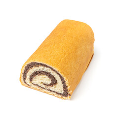Poppy Seed Swiss Roll, Round Sponge Cake Isolated, Sliced Rolled Vanilla Biscuit with Poppy Seeds Filling