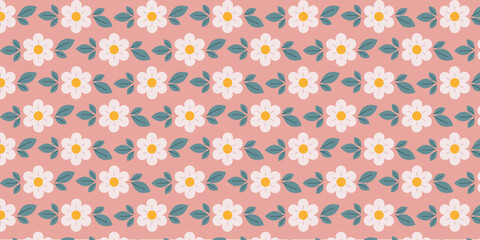 Tło w białe kwiaty i liście. © EmBer_graphic