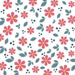 Kwiatowe tło. Wzór w różowe kwiaty i liście.  © EmBer_graphic