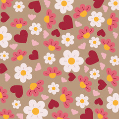 Tło w kwiaty i serca. © EmBer_graphic