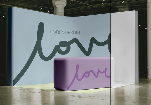Curved Exhibition Booth Podium Mockup Display