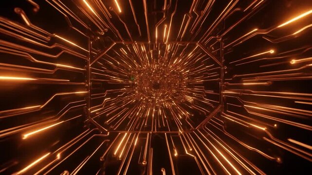 Abstract glowing copper data lines spreading circuit network warm orange tones futuristic cinematic surreal ethereal ambience cascading softly glowing abstract unique style