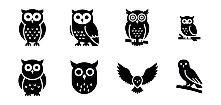 Owl silhouette icons set