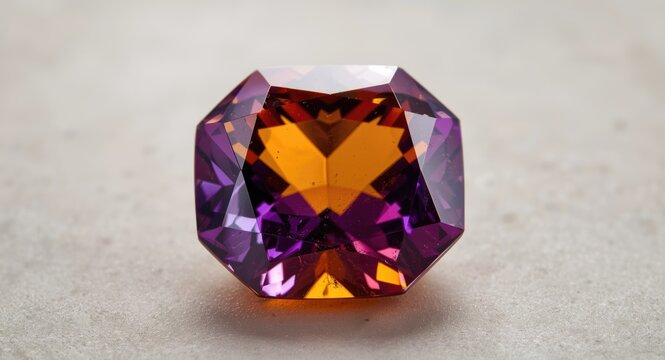 Colorful ametrine jewel displaying two tone amethyst and citrine fusion