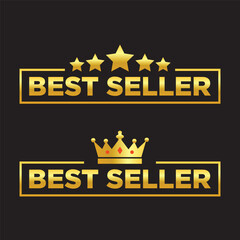 Best seller label with 5 stars and crown. Gold label Premium Quality text product, for label or your product the Best ,vector illustration