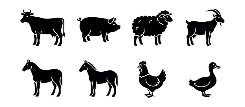 Farm animals silhouette set
