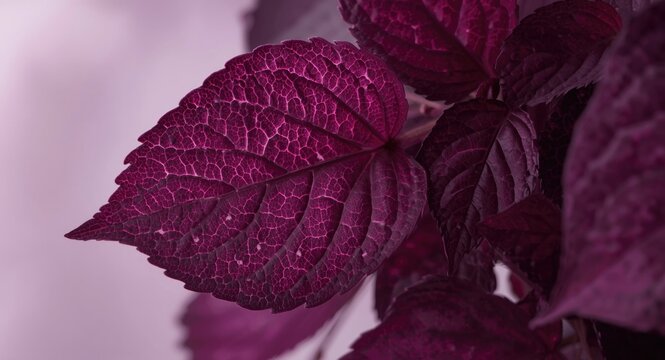 Closeup of purple miana leaves with antibacterial tannins and essential oils