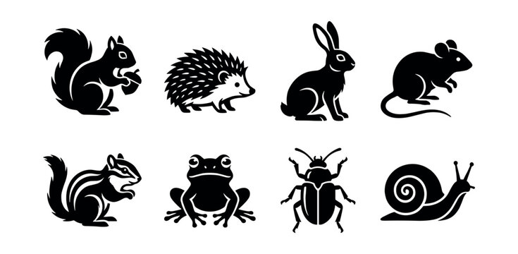 Wildlife silhouette icons set