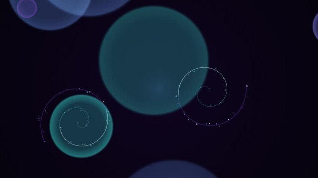 Glowing blue circles on black background footage video, abstract visual effects, digital art, dark environment, futuristic concept.