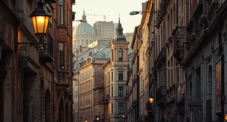 Fototapeta premium Fine detailed sketch showing a city with prominent historical urban characteristics