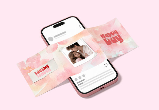 Soft Valentine Watercolor Social Media Carousel Mockup