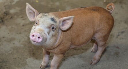 Friendly pig with alert expression ready for feeding