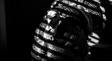 Dramatic Black and White Portrait of a Turkey in Shadow