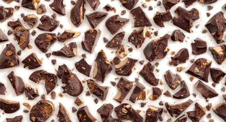 Naklejka premium crushed chocolate Easter egg pieces set against a neutral white backdrop