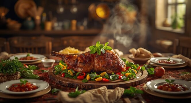 Celebratory Cossack Dinner with Homemade Pork and Distinctive Smoked Mint