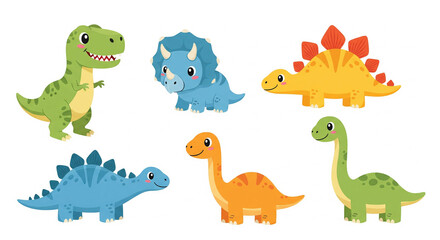 Dinosaur flat vector illustration set prehistoric animals isolated on white © MdBiplob
