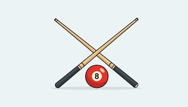 Billiard 8 Ball and Crossed Cues Icon A Symbol of Pool Game and Recreation
