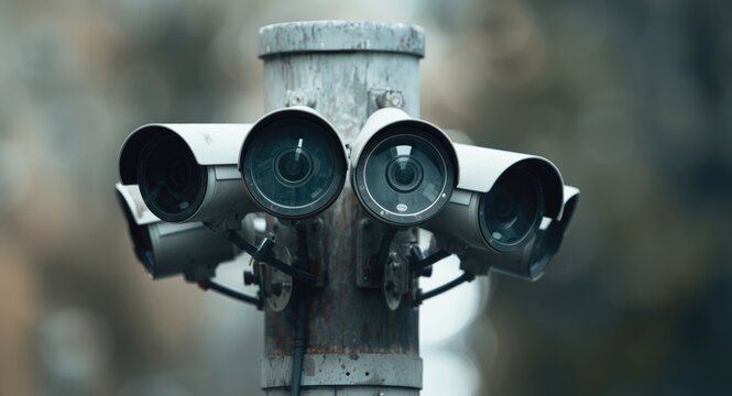 Array of traffic cameras attached to pole captured with shallow depth of field
