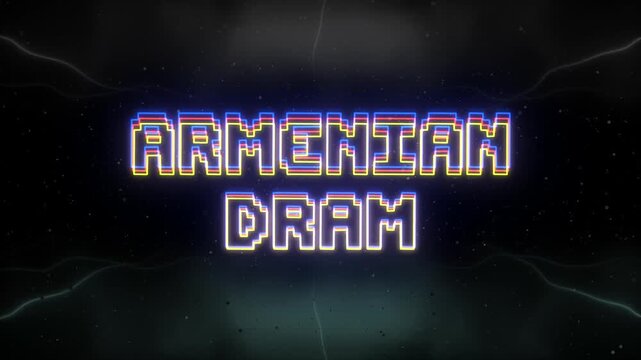 Armenian Dram Neon text with retro background