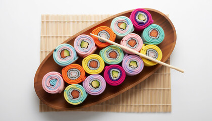 Colorful Socks Arranged as Sushi Rolls - Fashion Food Fusion Flat Lay