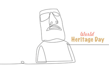 Moai Statue. World heritage day concept one-line drawing
