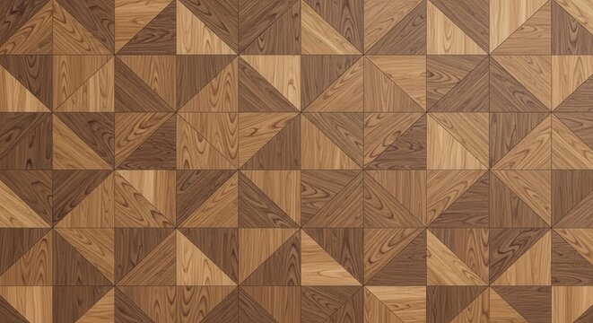 Geometric wood parquet flooring texture with triangular pattern and natural wood grain