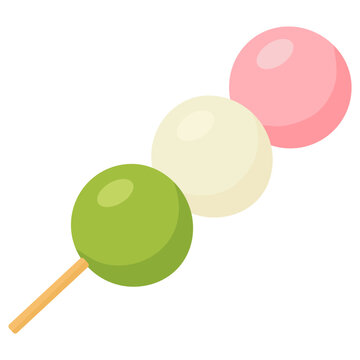 Colorful dango skewer. Japanese sweet dessert. Flat vector illustration on white background. Great for label, poster, print, menu