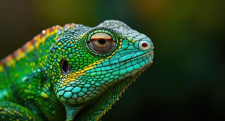 Fototapeta premium Intense close-up of vibrant reptile scales exhibiting complex designs