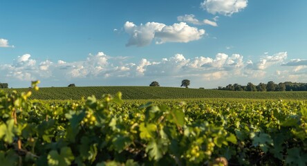 Expansive vineyard filled with juicy white grapes and ample copy space