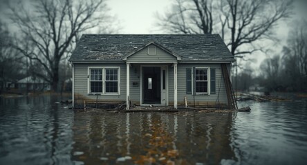 Fototapeta premium House inundated with water reflecting financial distress from disaster events