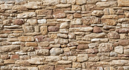 Fototapeta premium Building material painting illustrating a textured stone wall crafted from assorted colored rocks