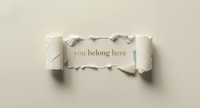 Conceptual diversity and belonging image with torn paper revealing the phrase you belong here and copy space