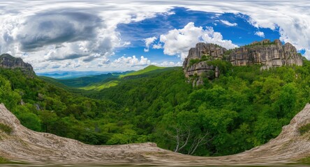 Complete 360 degree HDR panoramic capture of summer forested mountain terrain
