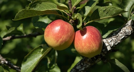 Obraz premium Fresh fruits visible in close up on a mature appletree