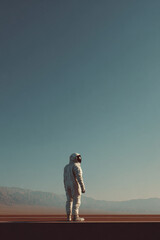 Obraz premium Astronaut Standing Alone In Vast Minimal Landscape 